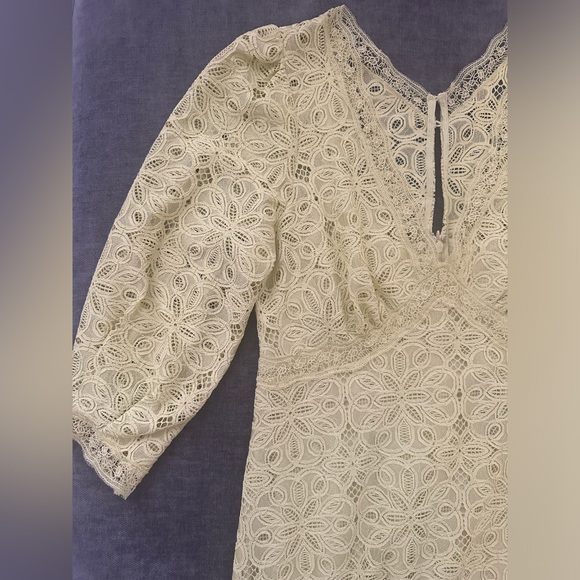 Anthropologie Chartreuse Lace Midi Dress Size 4 - Picture 5 of 14